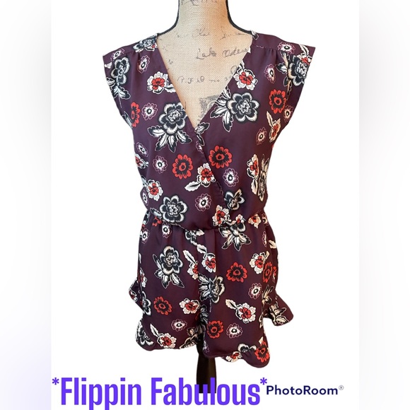 BE COOL Pants - Be Cool~ burgandy Floral romper size small